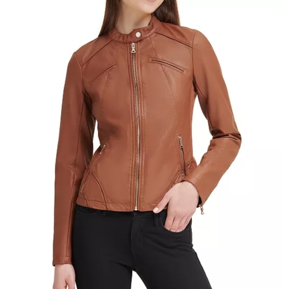 Guess Jackets & Blazers - NWT GUESS Women's Faux Leather Moto Cognac Jacket size Large